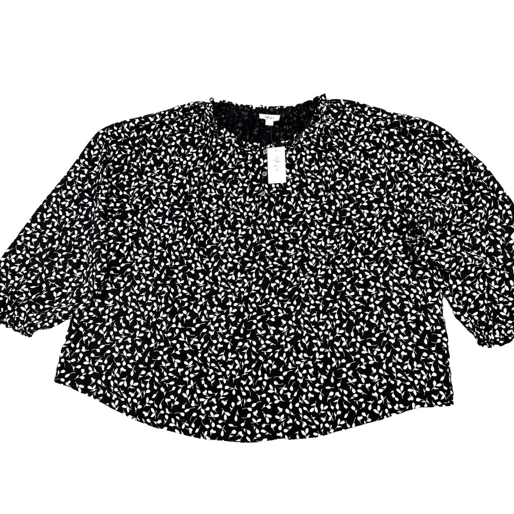 NWT Style & Co Peasant Too Plus Size 4X Long Sleeve Black Floral Dark Fairy